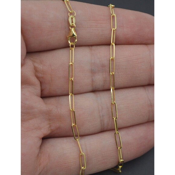 10K Yellow REAL GOLD paper clip Link Chain Necklace 2.3mm 16 18 20" 24 - Picture 2 of 6